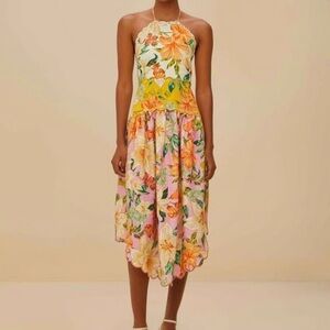 FARM Rio Multicolor Floral Guaragarden EUROFLAX Linen Midi Dress